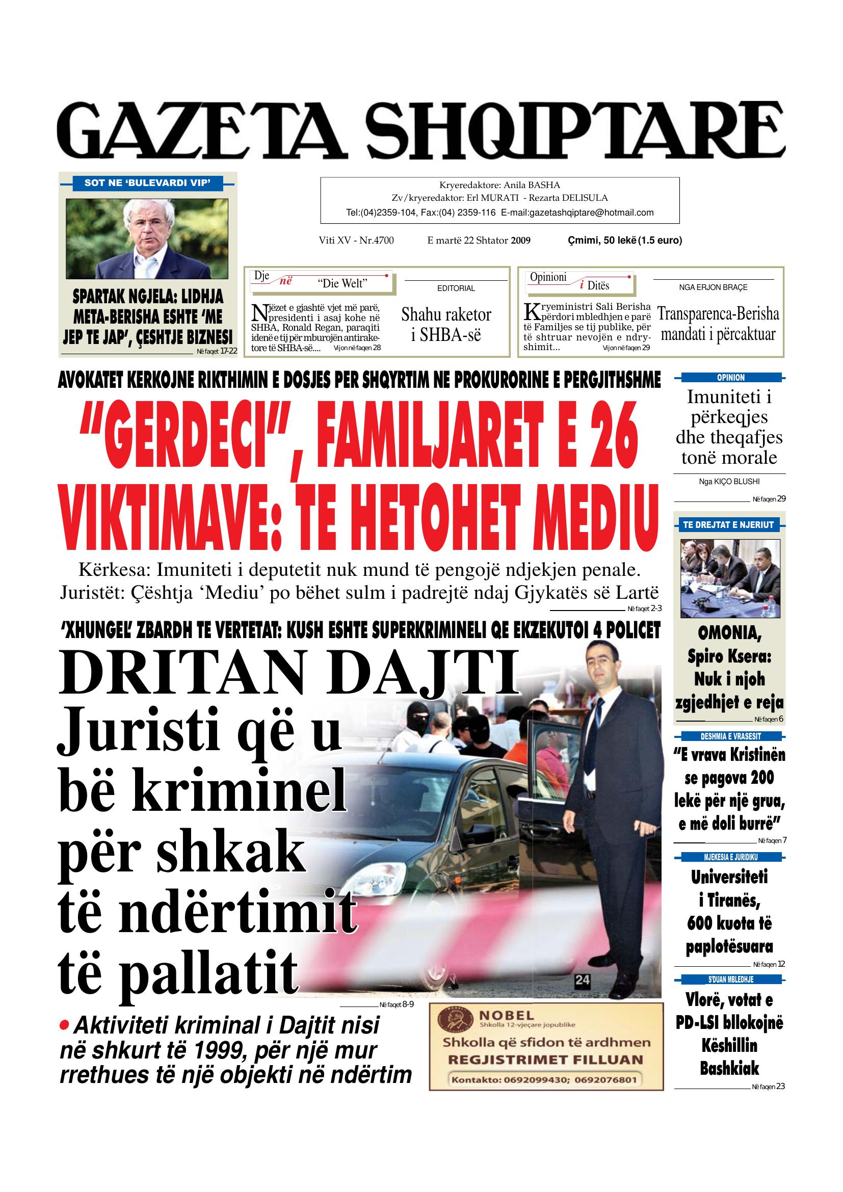 Gazeta Shqiptare 2009-09-22
